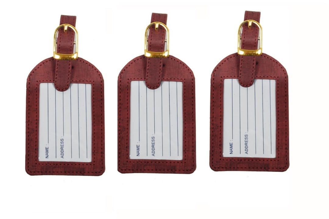 Sukeshcraft Luggage Tags Suitcase Tag Travel Bag Labels (Cork Mehroon)