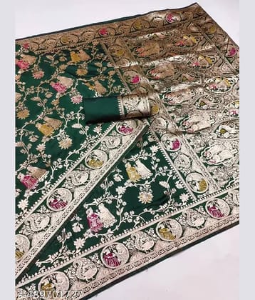Today Deal Art Silk Woven Saree With Unstitched Blouse Piece ( Lime Green1 )