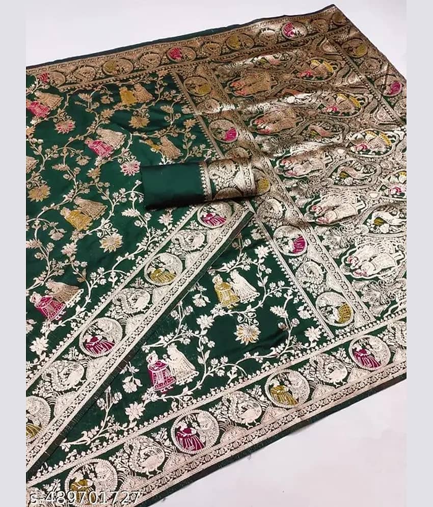 Today Deal Art Silk Woven Saree With Unstitched Blouse Piece ( Lime Green1 )