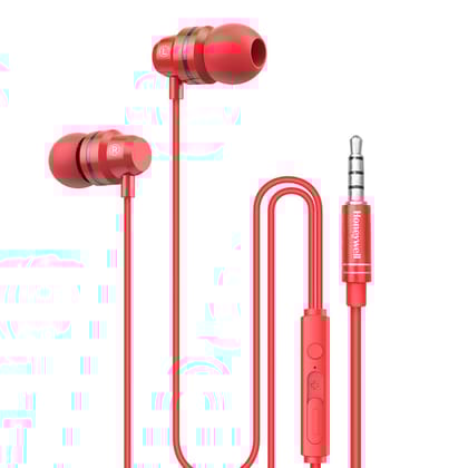 Honeywell Moxie V50 Wired Earphones with built in Mic, 10mm*2 drivers, Passive Noise Cancellation, 3.5mm AUX, Voice Assistant Enabled, 1.2 Mtr- Red