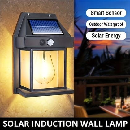 Solar Wall Lights Outdoor ,Solar Wall Lantern with 3 Modes & Motion Sensor,Dusk to Dawn Porch Lights Fixture,Waterproof Exterior Lighting with Clear Panel for Entryway Front Door ( 1 Pcs )
