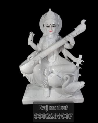 Elegant White Marble Saraswati Mata Idol