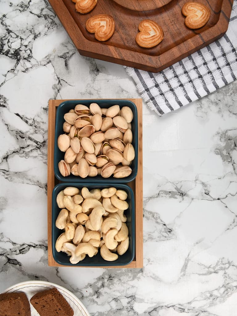 Femora Green Glossy Ceramic Bowls and Rectangular Serving Tray, 9 Units in Bundles, (Set of 6 Bowl, 3 Pcs Tray)