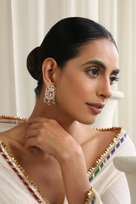 Veksha Multicolour Polki Stud Earrings-Polki