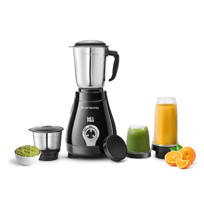 Longway Mix Pro 550 Watt Mixer Grinder with 4 Jars for Grinding, Mixing, Blending, Juicing with Powerful Motor (Black & Gray,4 Jars) Longway Mix Pro 550 Watt Mixer Grinder with 4 Jars for Grinding, Mixing, Blending, Juicing with Powerful Motor (Black & G
