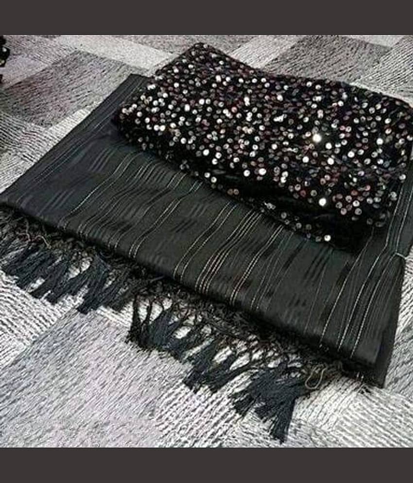 Shree Gullak Silk Art Silk Striped Saree With Unstitched Blouse Piece ( Black )