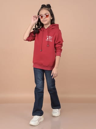 Red Typographic Print Hooded Neck Sweatshirt-9-10Y / Red