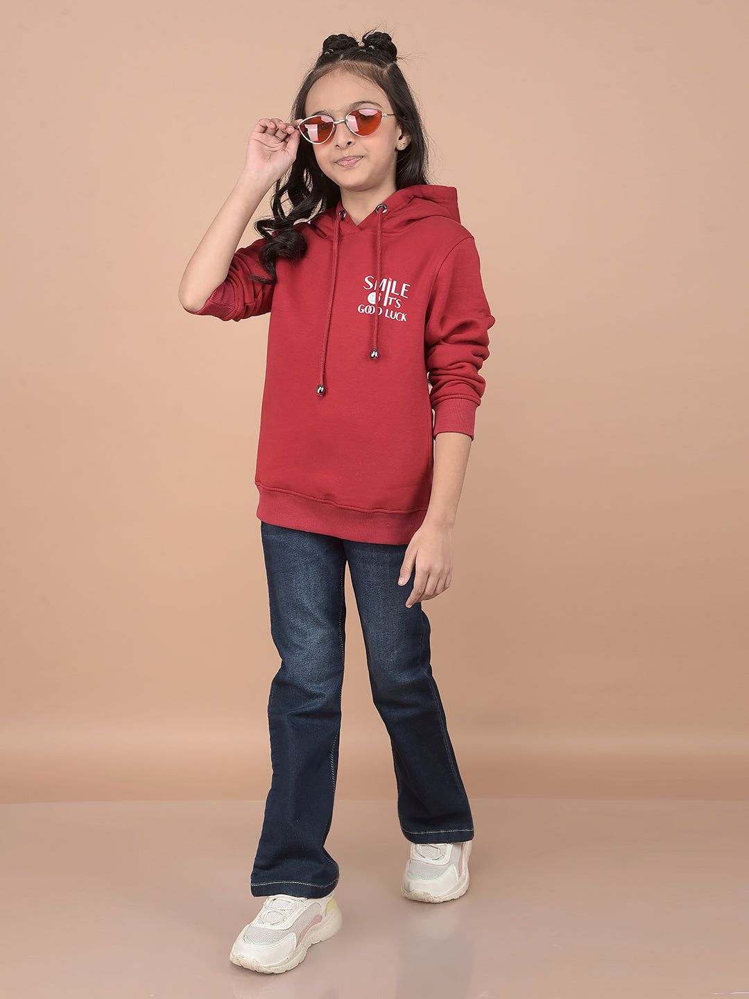 Red Typographic Print Hooded Neck Sweatshirt-9-10Y / Red