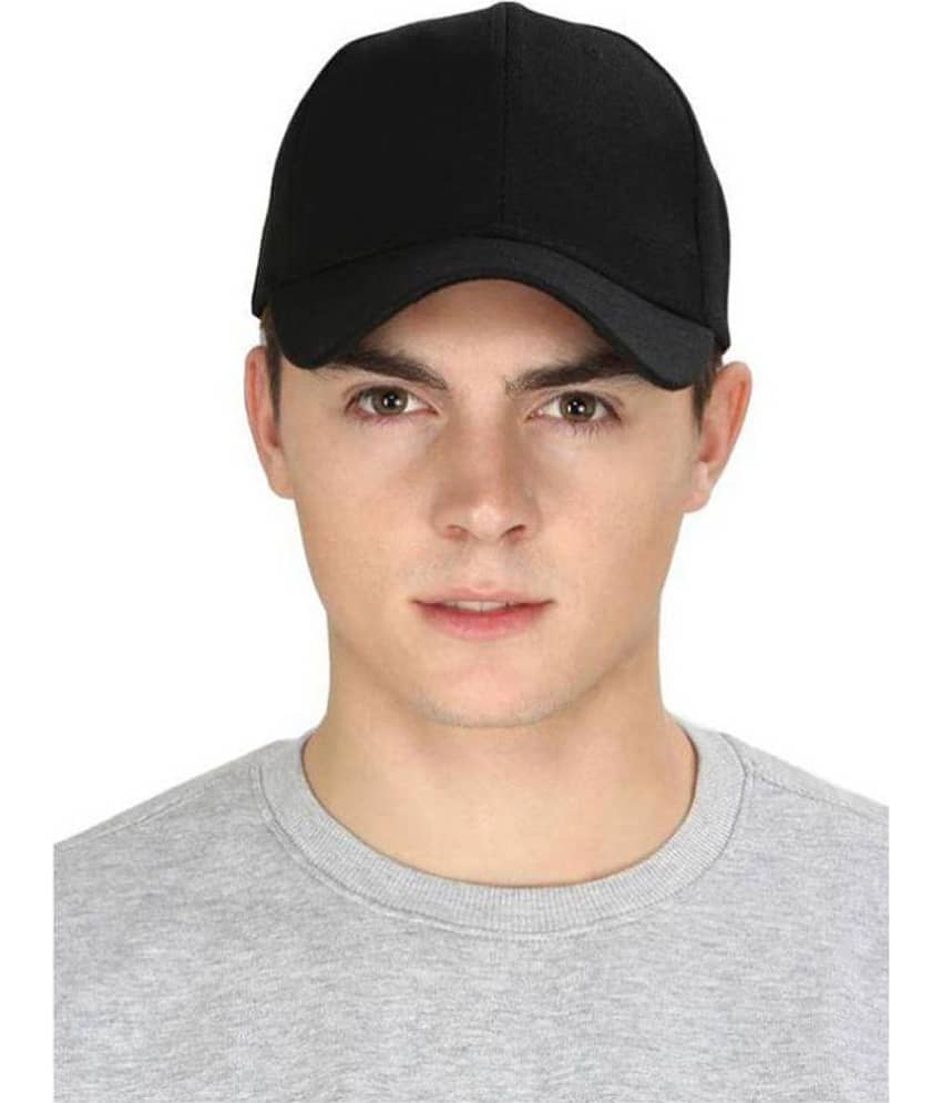 Bolax Black Plain Cotton Caps