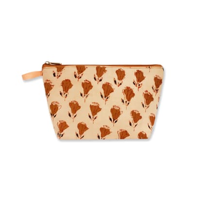 Brown Tulips Block Printed Pouch