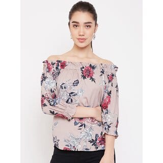 Purys Women Brown Floral Off Shoulder Top