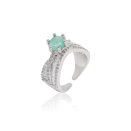 Pista Green Color American Diamond Finger Ring (ADR584PGRN)-Ring_Size_Adjustabl / Green / Brass With Good Quality Silver Plated