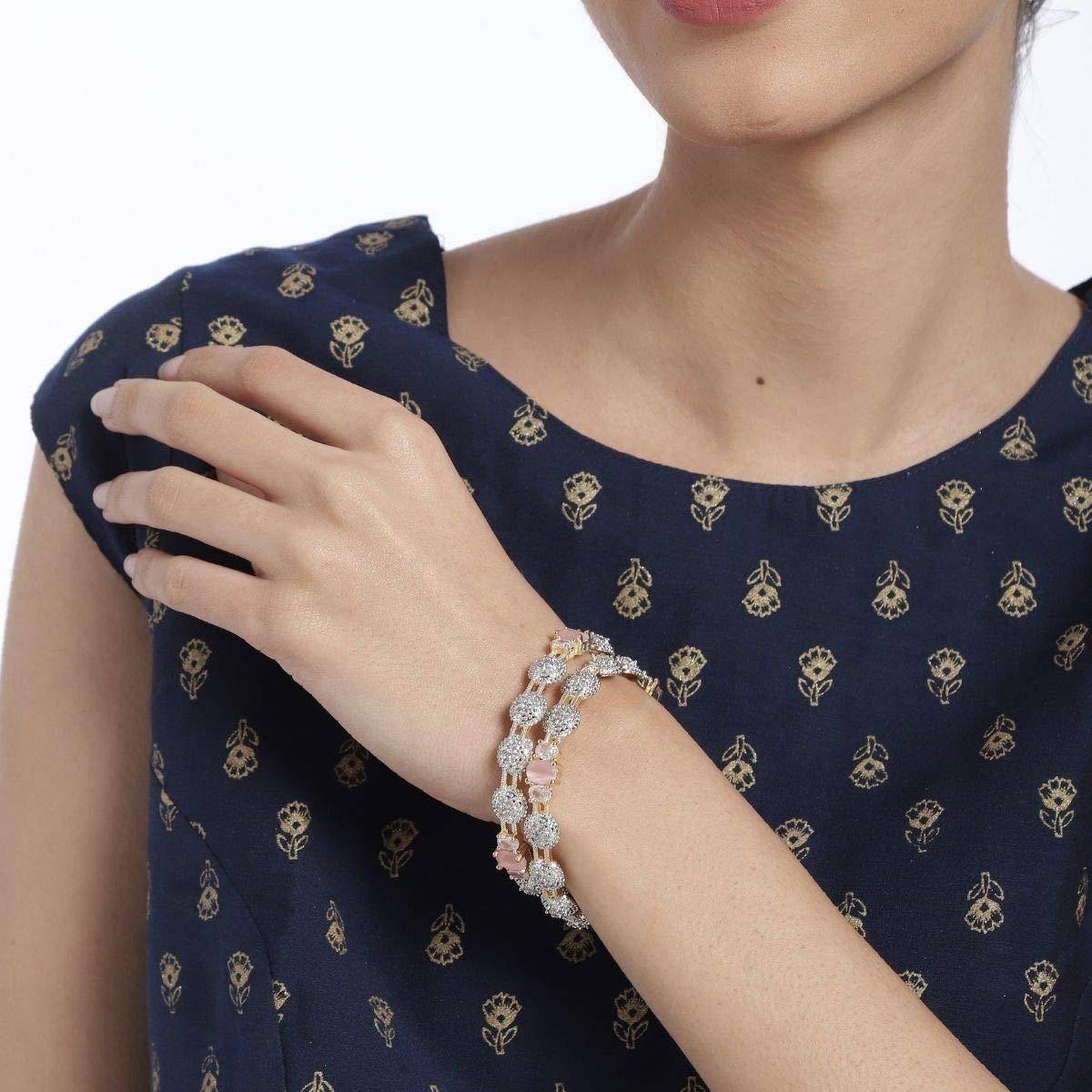 Gold-Plated Pink AD Studded Bangles