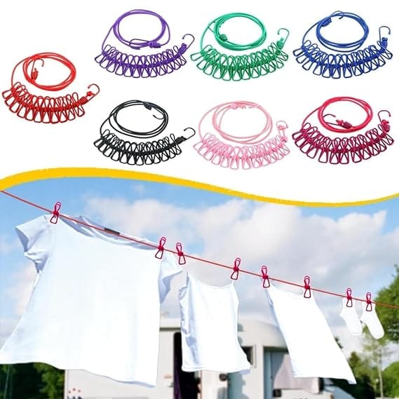 12 Clips Cloth-Drying Rope with Hook-1 Piece (12 Clip) @799