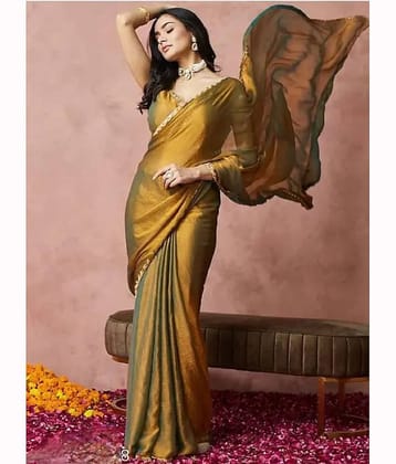 JILUDI Chiffon Solid Kanjeevaram Sarees With Unstitched Blouse Piece ( Gold )