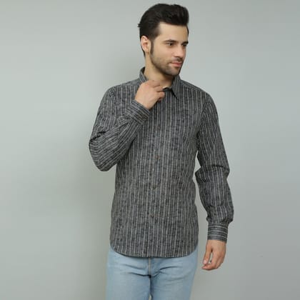 dark grey Cotton printed full sleeves shirt-S