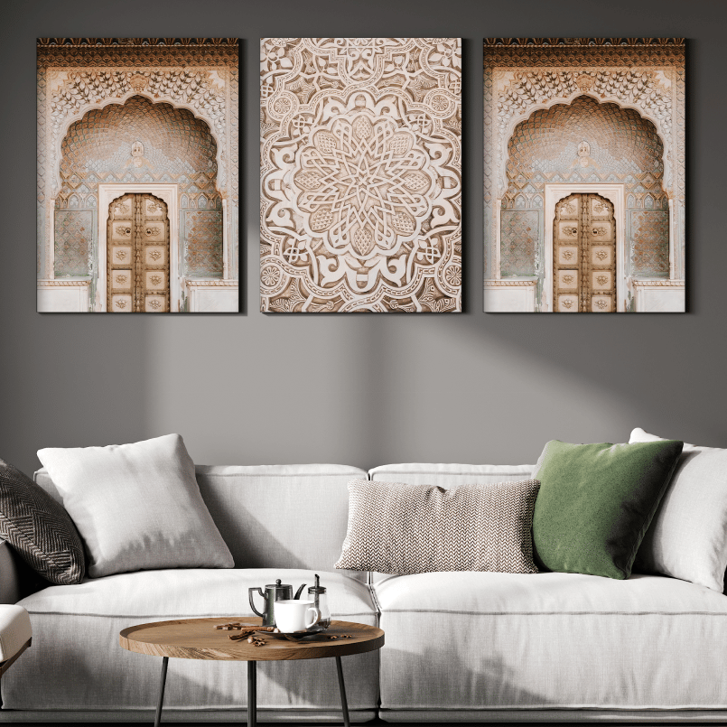 Morocco Oriental Bohemian Door Wood Print Wall Art Set of 3-9 X 12 Inches Each / Pinewood Thickness: 6mm