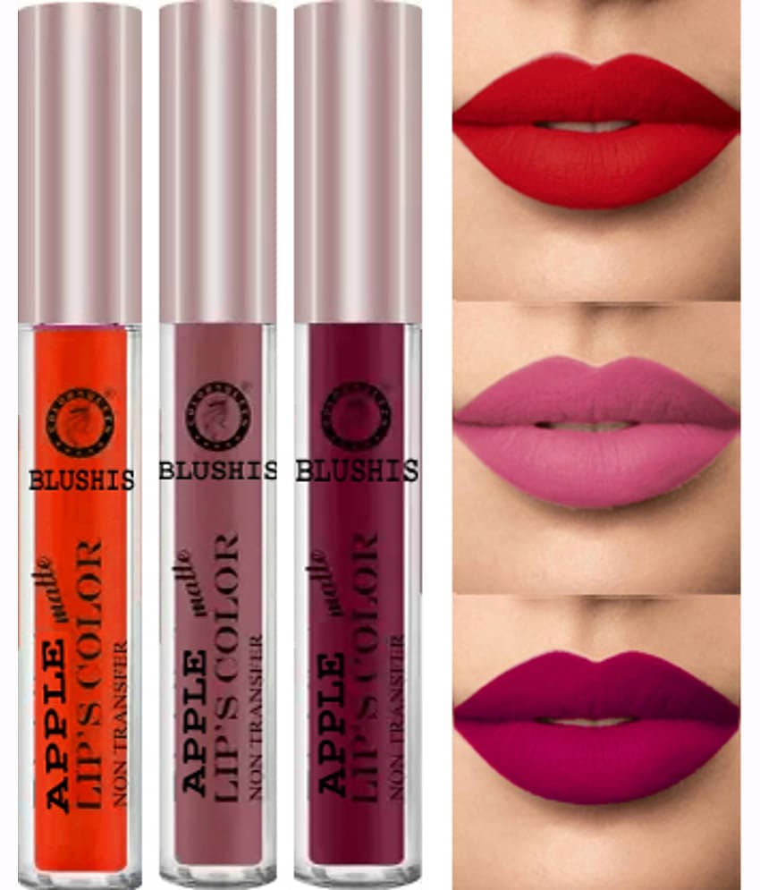 BLUSHIS Smudge Proof Multicolor Matte Lipstick (Pack of 3)