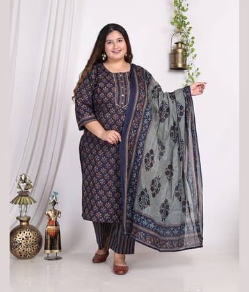 Swasti Cotton Printed Kurti With Palazzo Women's Stitched Salwar Suit - Blue ( Pack of 1 )