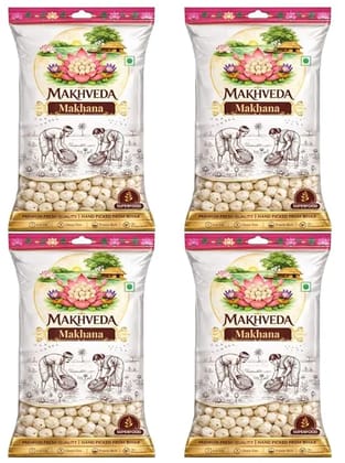 MAKHVEDA -  Makhana | Premium 4+ Suta Hand Picked Phool Makhana | Healthy Fasting Snack | Fox Nuts | Lotus Puffs | Desi Superfood ( 250g x 4 | 1Kg )