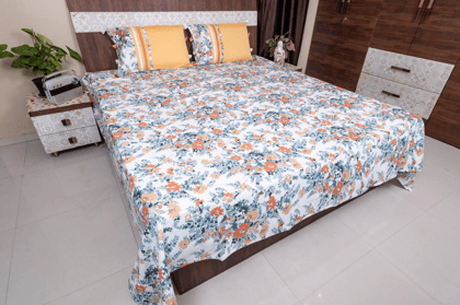 Premium King Size Cotton Bed Cover, Elegantly Embroidered With 2 Pillow Covers (Model 4)