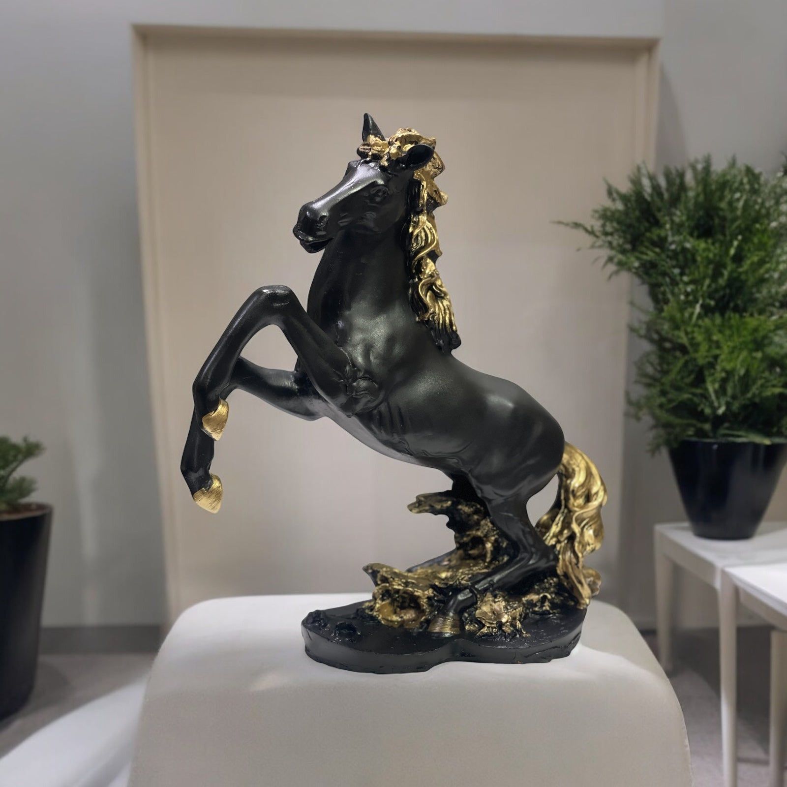 Horse Statue for Vastu, Victory Horses for Feng Shui and Vastu for Positive Energy H 29 cm-Poly Resin