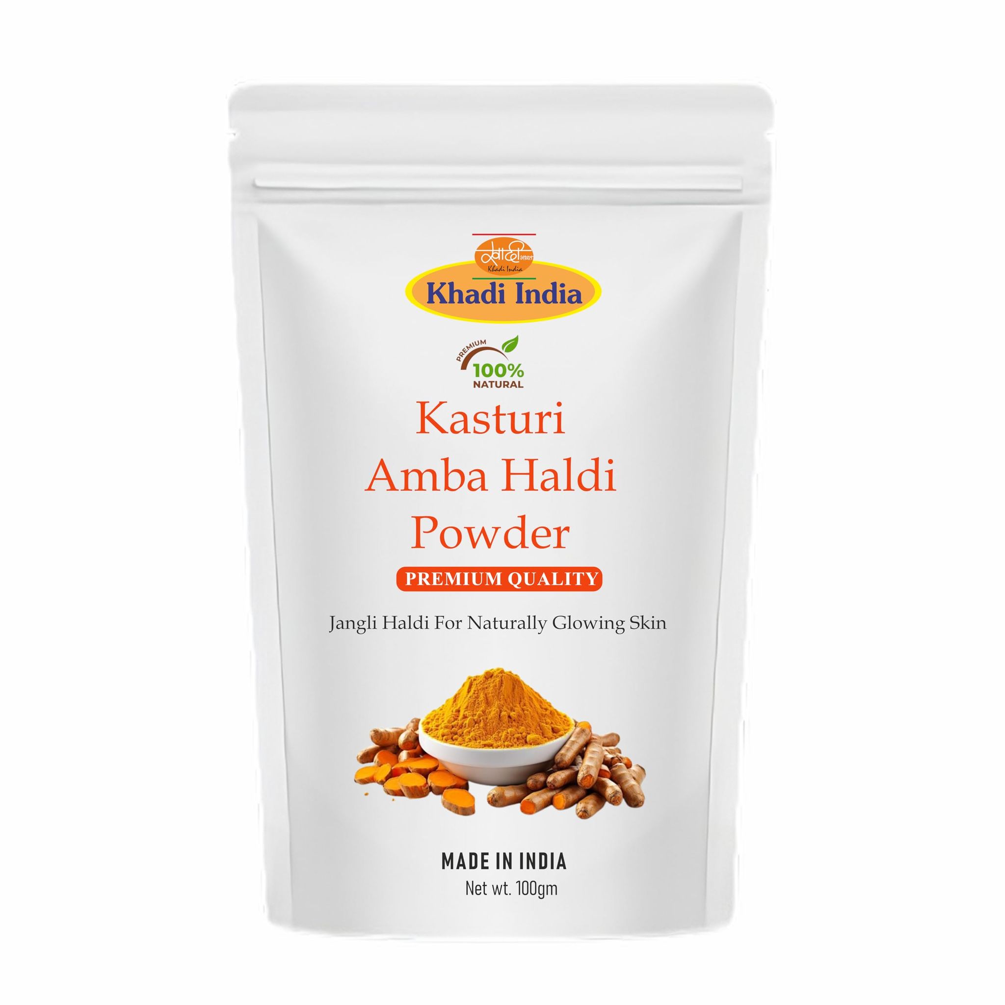 Khadi 100% Pure Amba Haldi Powder (Kasturi Haldi) | For Glowing Skin (Zipper Pouch), Fresh (100gm., AMBA HALDI) Khadi 100% Pure Amba Haldi Powder (Kasturi Haldi) | For Glowing Skin (Zipper Pouch), Fresh (100gm., AMBA HALDI) - Multicolor / 100 g (Pack of
