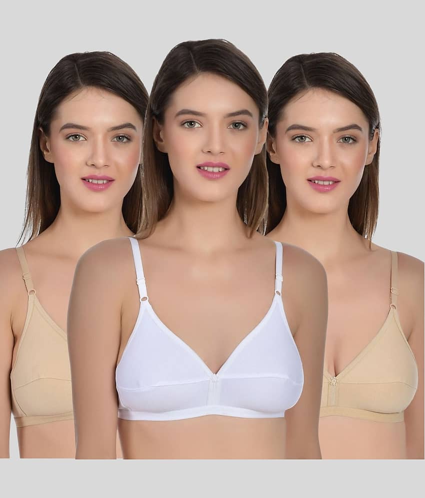 AIMLY Pack of 3 Cotton Non Padded Women's T-Shirt Bra ( Beige )