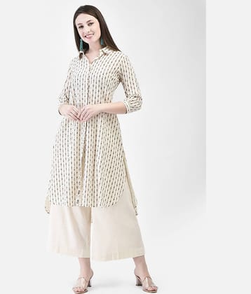 Span Women Cotton Printed Shirt Style Kurti ( White )
