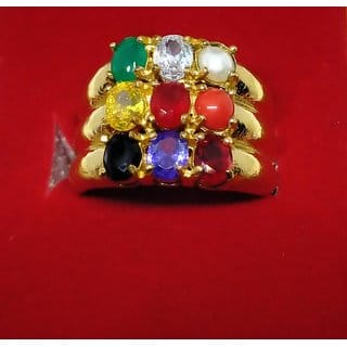 Ashtadhatu Three Layer Nav Ratna Ring Of Nine Stone In Gold Plated For Men And Boys