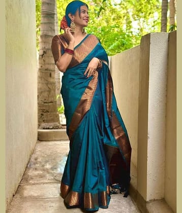 Vastukala Silk Woven Saree With Unstitched Blouse Piece ( Light Blue )