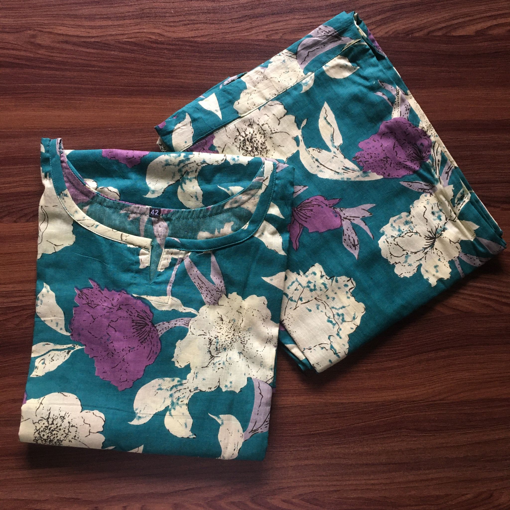 Mix Flower - Pista - Cord Set - Pure Cotton-38 - M