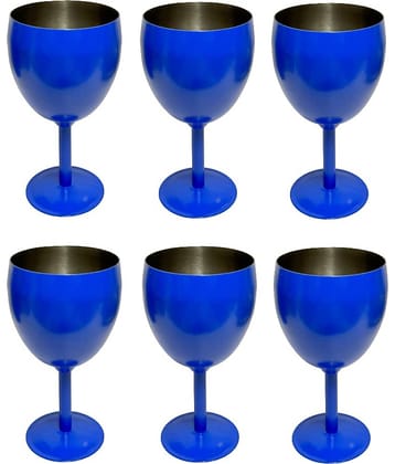 Dynore - 6 Wine Glass Steel Glasses Set 250 ml ( Pack of 6 )