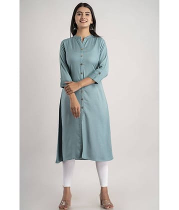 MAUKA - Turquoise Rayon Women's Front Slit Kurti ( Pack of 1 )