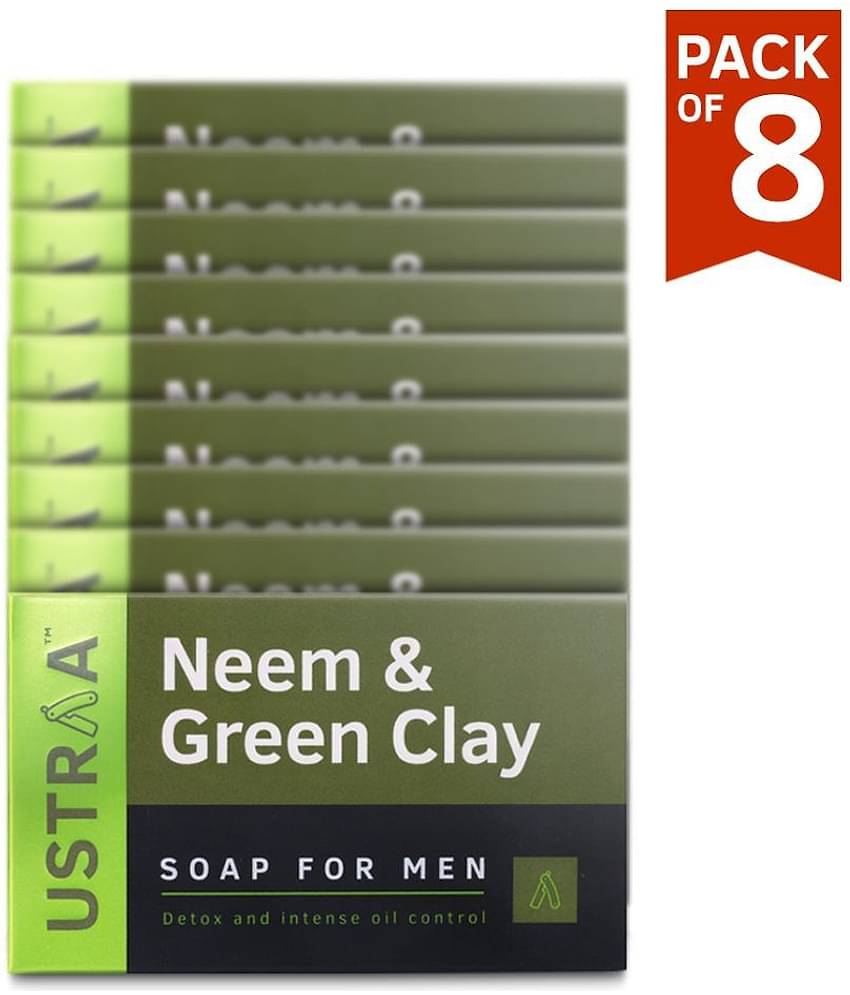 Ustraa Neem & Green Clay Soap, 100gm (Pack of 8)