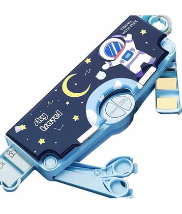 18 ENTERPRISE Space Theme Magnetic Pencil Box for Kids, Space Pencil Box for Boys & Girls, Stationery Box, Buttons Operated Pencil Box for Kids.
