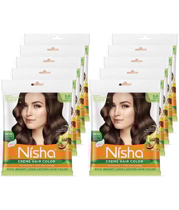 Nisha Creme Hair Color Dark Brown 40g Pack of 10, Permanent Hair Color for Women Men, No Ammonia, 100% Grey Coverage