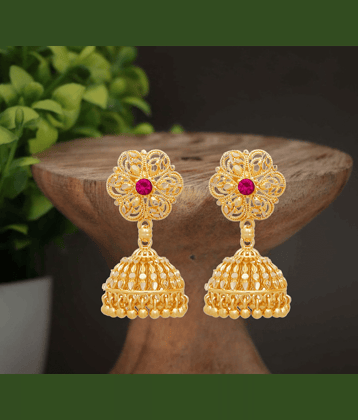 LUV FASHION Golden Jhumki Earrings ( Pack of 1 )