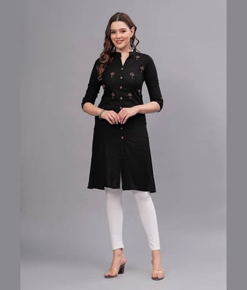 MAUKA Pack of 1 Rayon Solid A-line Women's Kurti - ( Black )