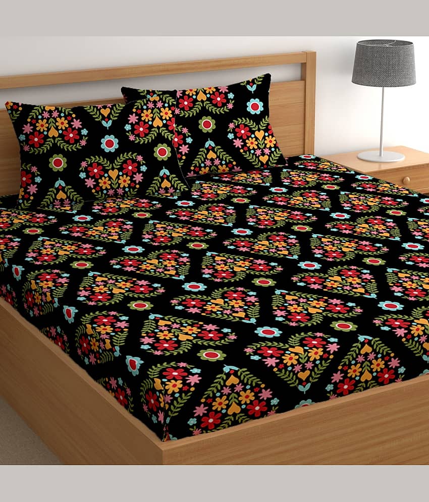 CG HOMES Microfiber 1 Double Bedsheet with 2 Pillow Covers ( Multicolor )
