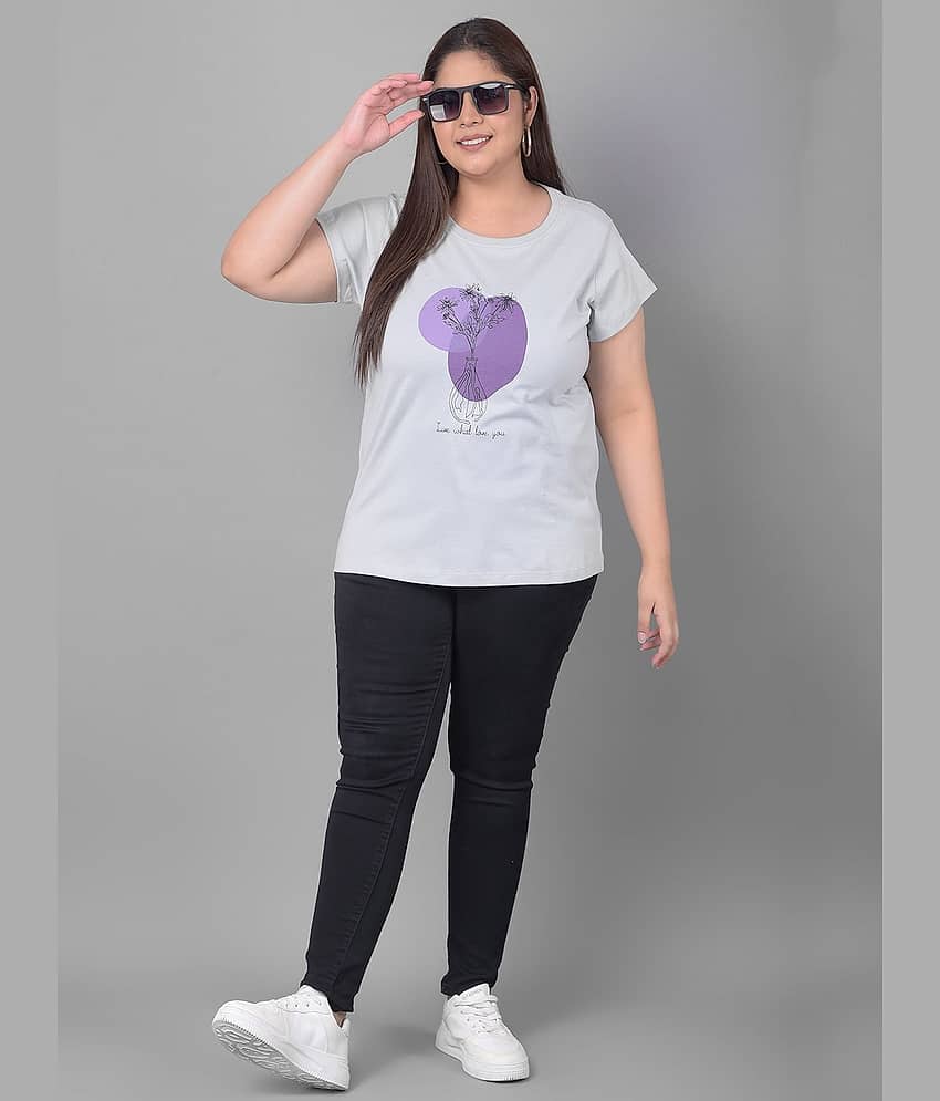 Club York Women Cotton Blend Printed Regular Fit Round Neck T-Shirt ( Light Grey )