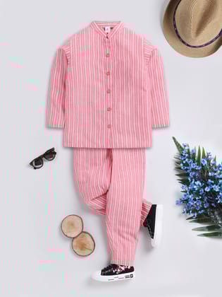 Coral Striped Night Suit-6-7 y