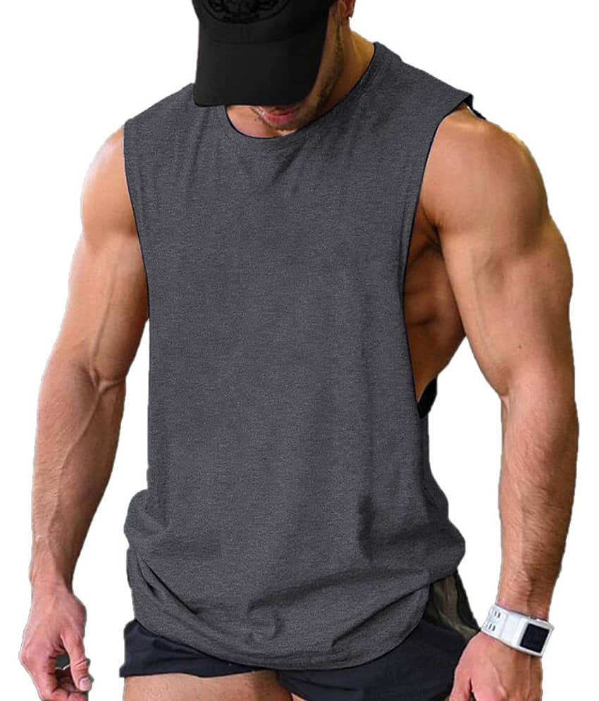 THE BLAZZE Pack of 1 Cotton Blend Gym Vest For Men ( Grey )