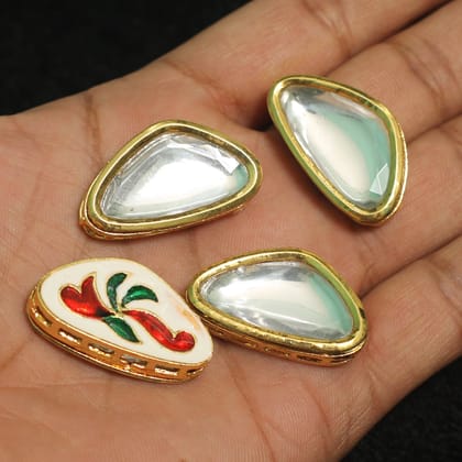 4 Pcs, 18x34mm, Kundan Connectors Golden-Golden / Kundan