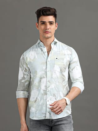 Men's Casual Fit Floral Printed Casual Shirt | Rick Rogue-Mint / L/40