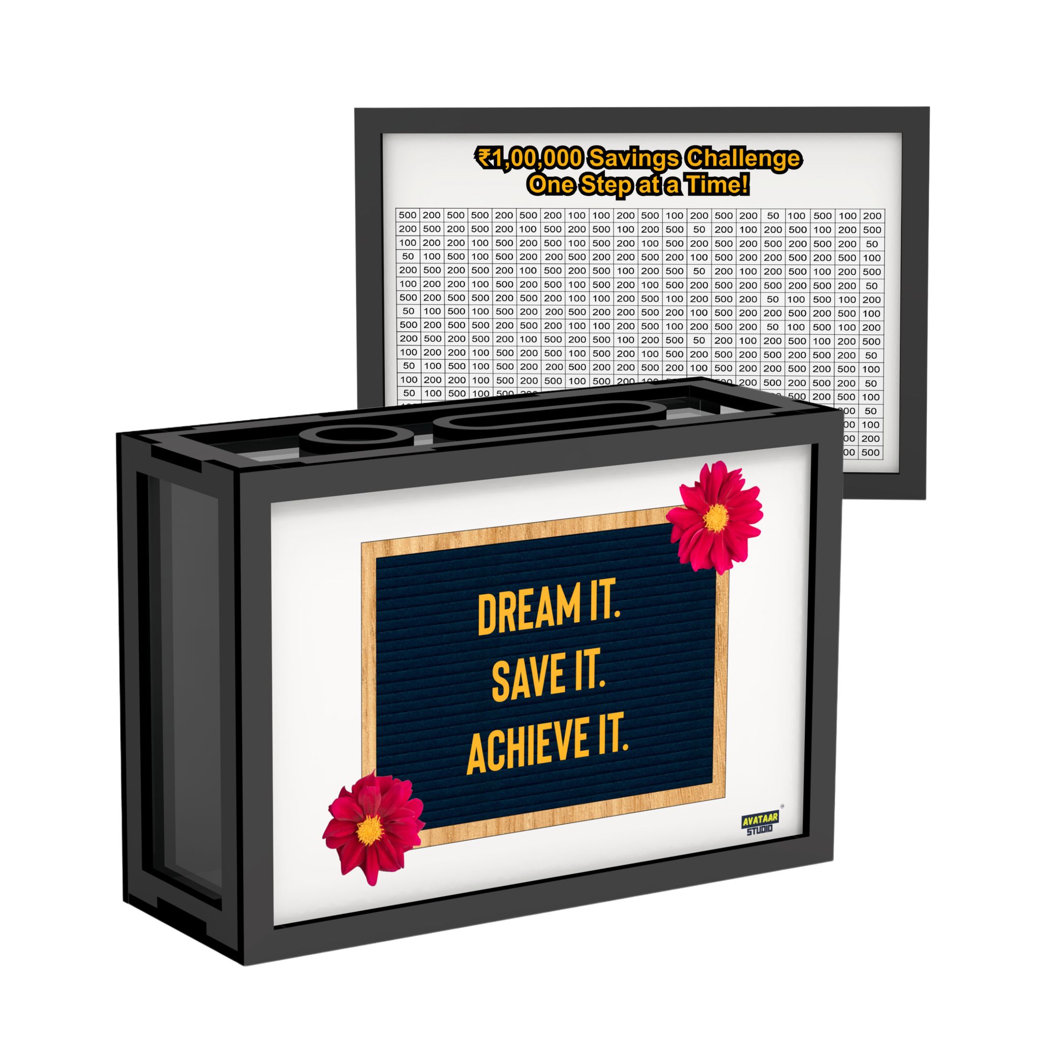 Wooden Money Saving Box for Adults & Kids – Target ₹25,000 / ₹1,00,000 | Colorful Coin Bank with Number Tracker & Transparent Sides | Piggy Bank, Savings Box Gift Idea (Design 2)-25000 SAVING