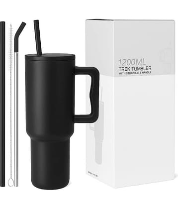 RAMDEV ENTERPRISE Tumbler with Handle and Straw Lid. Black Stainless Steel Sipper Water Bottle 1200 mL ( Set of 1 )