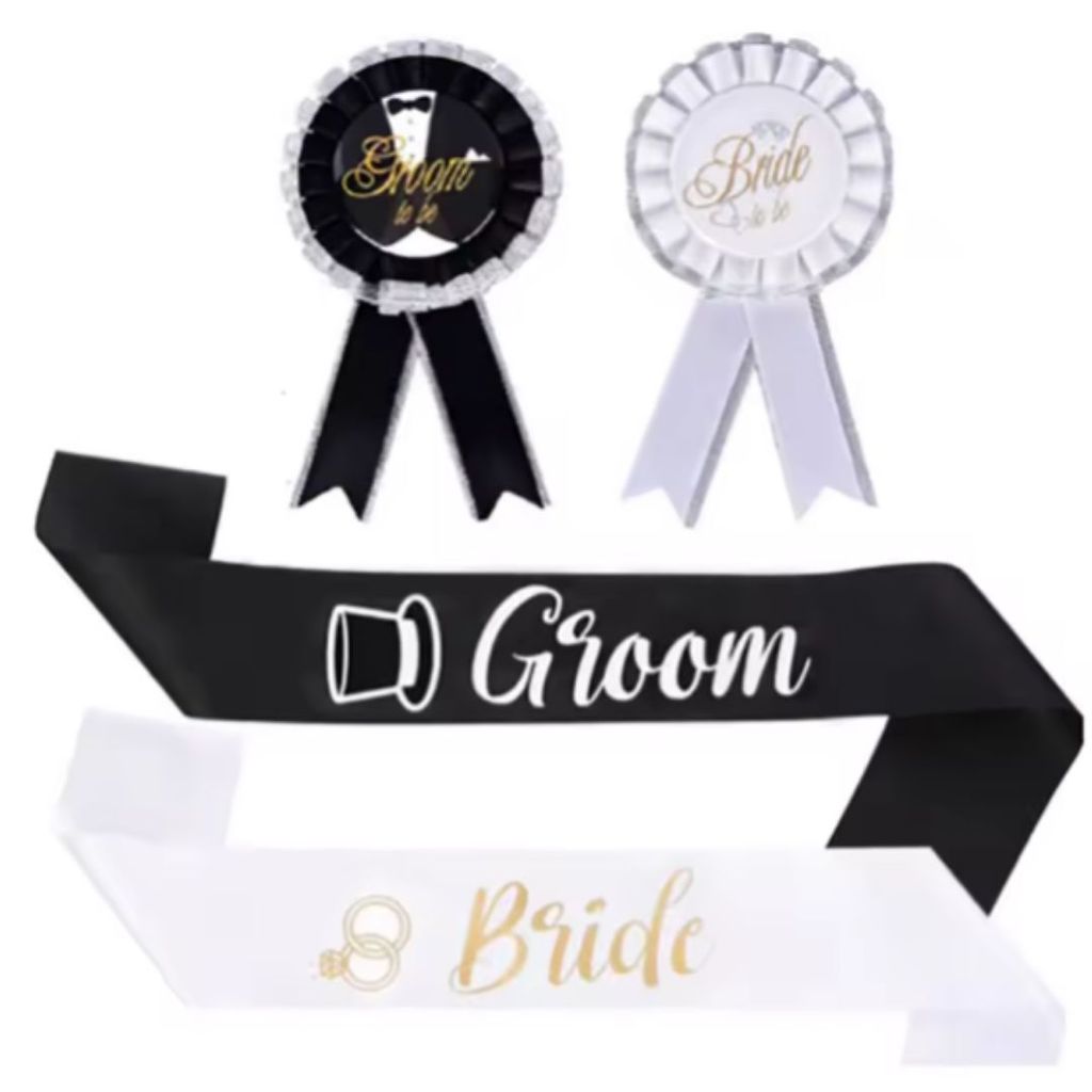 Bride & Groom Sash with Award Buttons Set - 4PC - Party and Festive Needs | Buy online on ZillyBuy