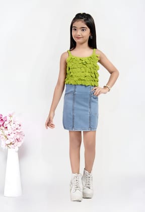 Girl’s Denim Dress [GD-5554] (1-6Years)-1-2Y (Size - 18) / Green / Imported