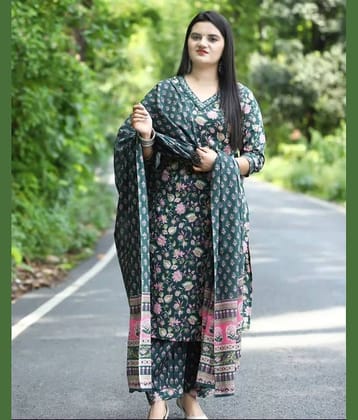 piludi Viscose Printed Kurti With Pants Women's Stitched Salwar Suit - Green ( Pack of 1 )